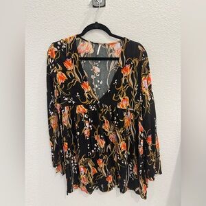 Free People Bella Black Floral Tunic/Dress NWOT - M